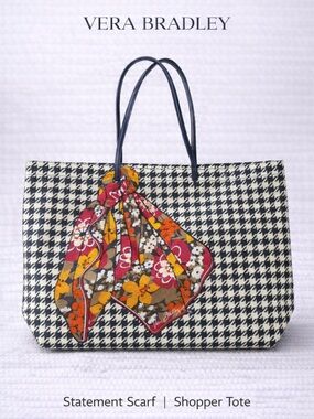 Vera Bradley Doubletake Tote Houndstooth Scarf Large Shopper Bag